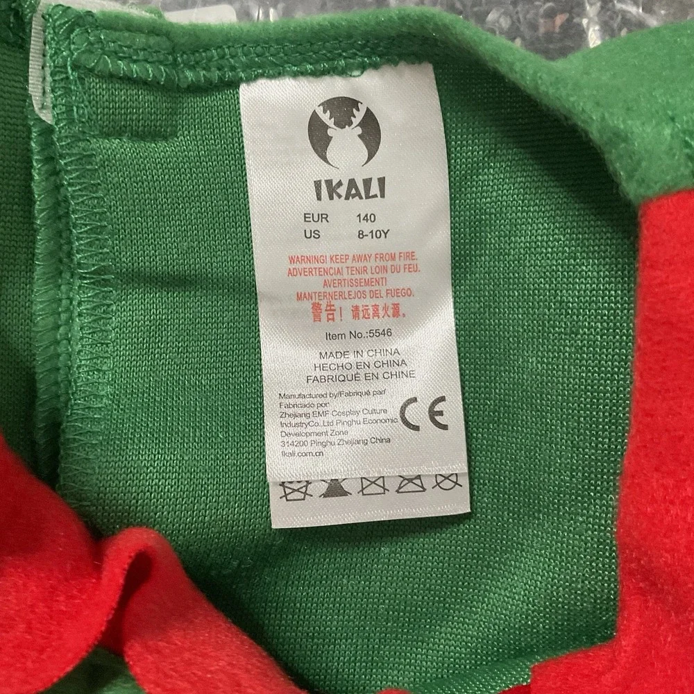 Christmas Santa Elf Set Child Halloween Costume Size 8-10  Red Green With Hat‎